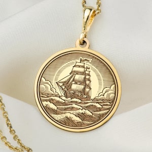 14K Solid Gold Ship Necklace, Personalized Sailboat Pendant, Silver Viking Ship Pendant, Ocean Pendant, Birthday Gift, Gift For Father