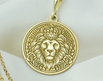 14K Solid Gold Lion Necklace, Personalized Lion Jewelry, Unisex Lion Necklace, Silver Lion Head Necklace, Animal Jewelry, Gift for Brother
