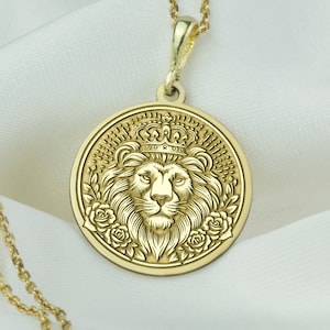 14K Solid Gold Lion Necklace, Personalized Lion Jewelry, Unisex Lion Necklace, Silver Lion Head Necklace, Animal Jewelry, Gift for Brother