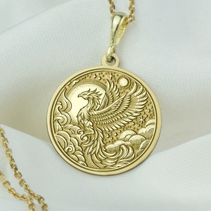14K Solid Gold Phoenix Charm Necklace, Personalized Phoenix Bird necklace, Dainty Phoenix Jewelry, Silver Firebird Necklace, Gold Woman Gift