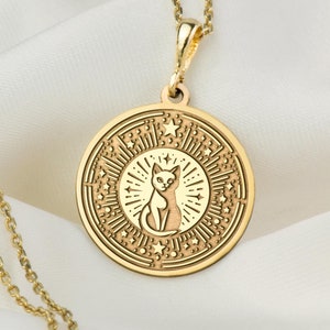 14K Solid Gold Cat Necklace: Personalized Lucky Cat Pendant