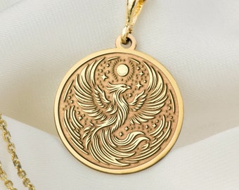 14K Solid Gold Phoenix Charm Pendant, Personalized Phoenix Bird Necklace, Dainty Phoenix Necklace, Silver Firebird Necklace, Gold Woman Gift