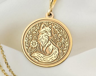 14K Solid Gold Fox Necklace, Personalized Fox Pendant, Silver Animal Pendant, Rose Gold Fox Jewelry, Gift For Mom, Woman Birthday Gift