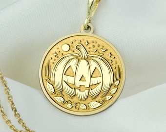 Collar con colgante de calabaza de oro de 14 quilates: un espeluznante amuleto de Halloween