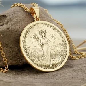 Persephone Necklace: Silver Greek Goddess Pendant, Gold Queen of Spring Medallion