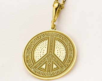 14K Gold Peace Sign Necklace: Bohemian Charm Pendant