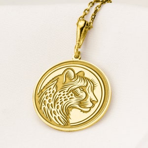 14K Solid Gold Cheetah Necklace, Real Gold Cheetah Charm Pendant, Safari Necklace, Big Cat Lover, Cat Charm Necklace, Birthday Gift