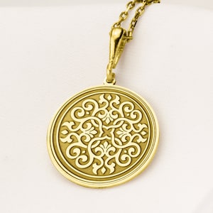 14K Solid Gold Mandala Round Pendant, Silver Mandala Round Necklace, Personalized Mandala Round Necklace, Charm Mandala Women Jewelry