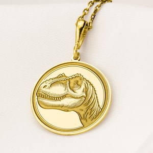 14K Solid Gold Dinosaur Head Pendant Necklace, T-rex Head Necklace, Personalized Dino Head Pendant, Dinosaur Extinction Necklace