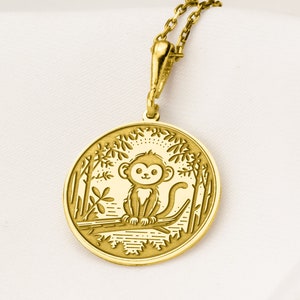 14K Solid Gold Monkey Pendant Necklace, Playful Monkey Charm Necklace, Dainty Monkey Necklace, Custom Monkey Pendant Jewelry