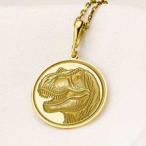 14K Solid Gold Dinosaur Head Pendant Necklace, Personalized Dino Head Pendant, Dinosaur Extinction Necklace, T-rex Head Necklace