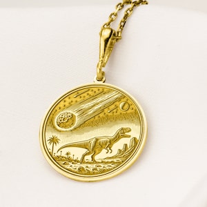 14K Solid Gold Dinosaur Pendant Necklace, Personalized Dino Pendant, Dinosaur Extinction Necklace, T-rex necklace,Custom Name Dinosaur Charm