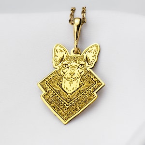 14K Solid Gold Egypt Cat Necklace, Personalized Ancient Egypt Cat Pendant, Handmade Jewelry, Pharaoh Cat Necklace, Cat Charm Gift