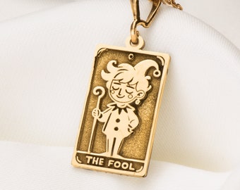 14K Solid Gold The Fool Tarot Charm Necklace, Silver Tarot The Fool Pendant , Rose Gold Tarot Charm, The Fool Unique Charm, Tarot Charm Gift