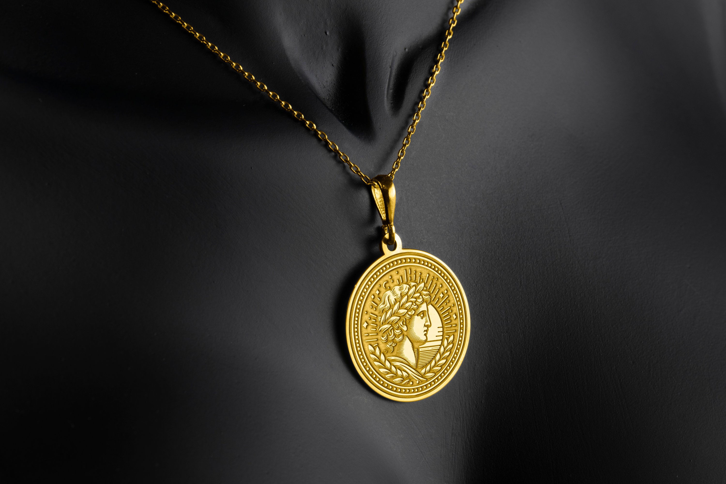14K Solid Gold Apollo Necklace, Greek Mythology Charm - Etsy