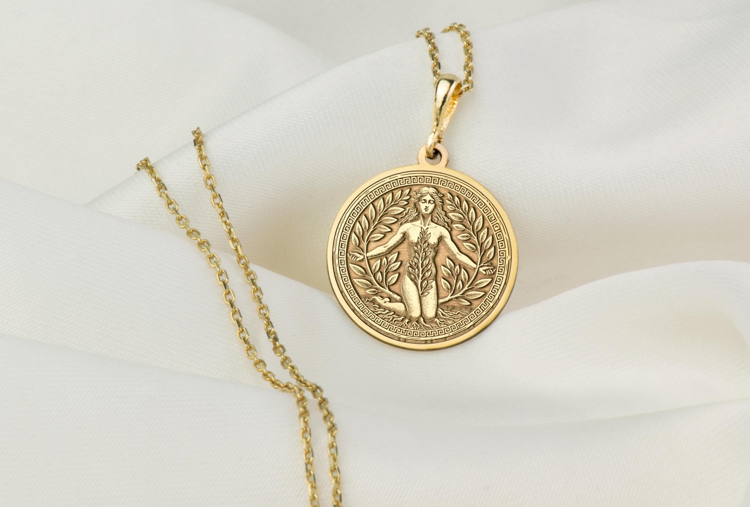 14K Solid Gold Daphne Necklace, Silver Daphne Pendant, Rose Gold Daphne Charm Pendant,  Venus Jewelry, Venus Medallion, Mythology Charm Gift