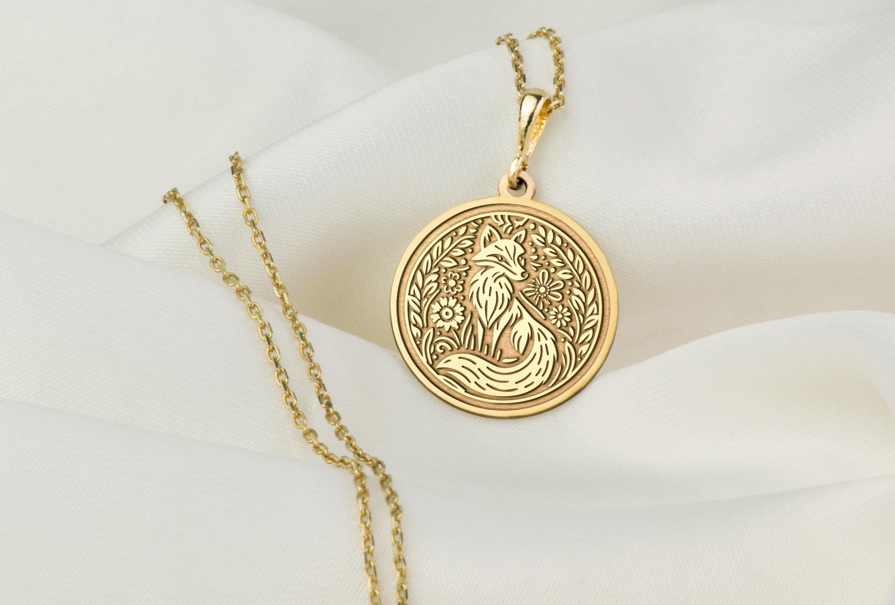 14K Solid Gold Fox Necklace, Personalized Fox Pendant, Silver Animal Pendant, Rose Gold Fox Jewelry, Gift For Mom, Woman Birthday Gift