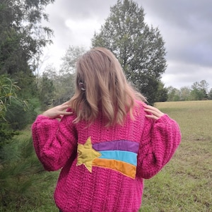 Fluffy Pink Shooting Star Sweater Crochet Pattern Inspired by Mabel Gravity Falls