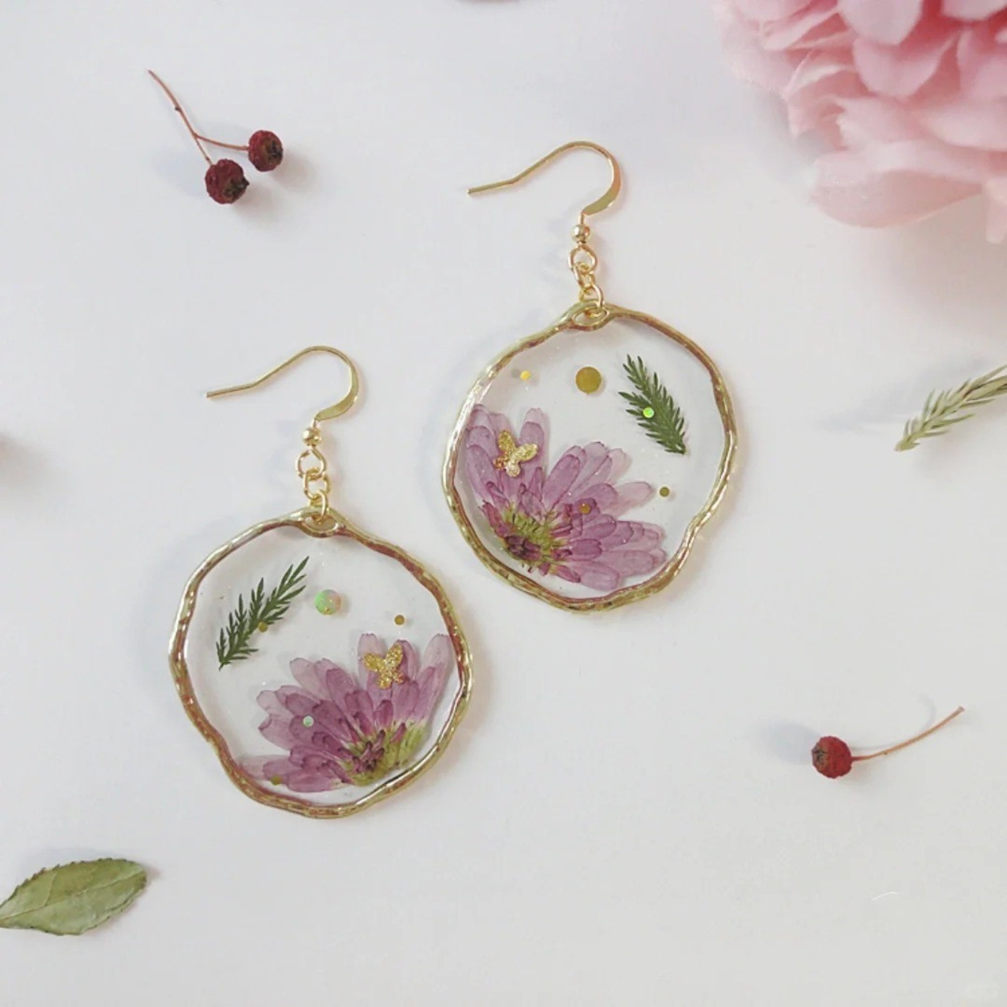 Glue Earrings, Handmade Dried Flower Earrings, Handmade Earrings
