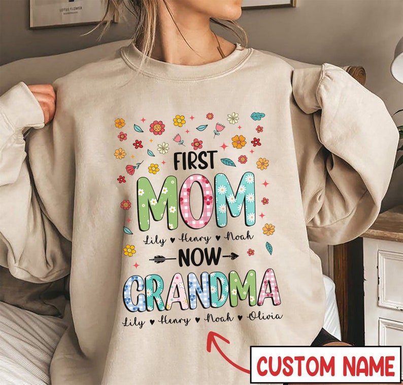 Personalized First Mom Now Grandma PNG, Custom Sublimation Kids Grandkids Name, Floral Grandma ...