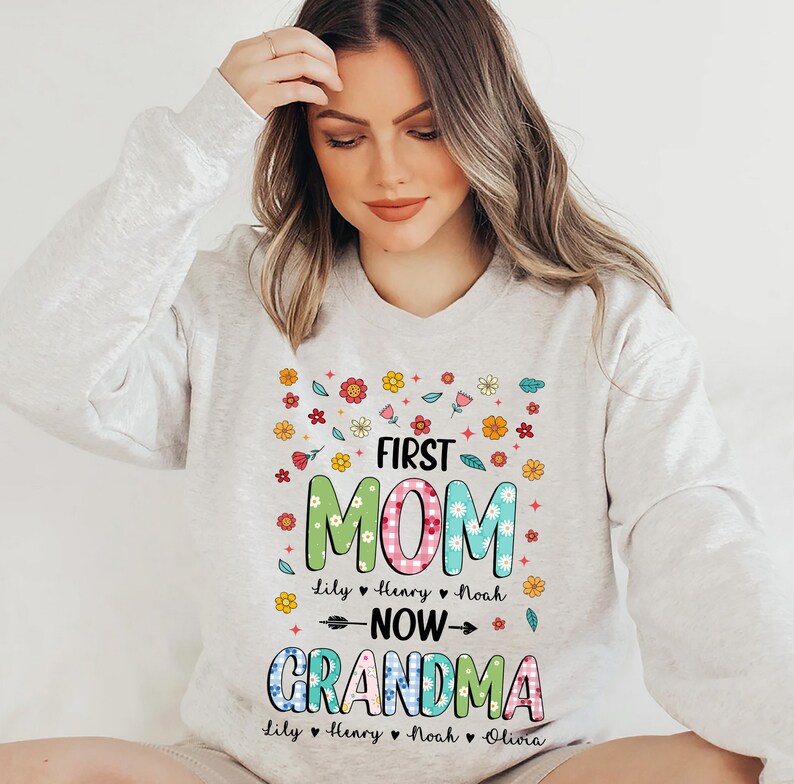 Personalized First Mom Now Grandma PNG, Custom Sublimation Kids Grandkids Name, Floral Grandma ...