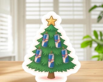 Red Bull Christmas Tree Sticker | Funny Holiday Energy Drink Aesthetic | Girly Festive Decal