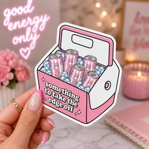 Alani Energy Drink Sticker | Pink Cooler Sticker | Funny Quote “Something to Take the Edge Off” | Water Bottle Laptop Decal | Trendy Sticker