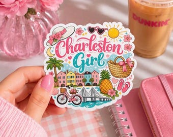 Adesivo Charleston Girl / Estetica costiera della Carolina del Sud / Adesivo souvenir di viaggio femminile
