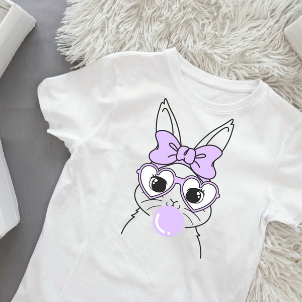 Cute Bunny Rabbit with Bandana, Glasses & Bubblegum SVG - Easter Bunny Face Design for Happy Easter Shirts and Decor