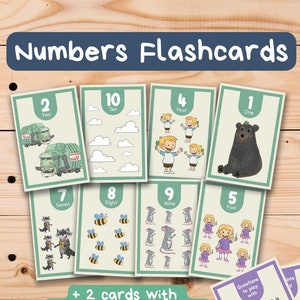 Flashcards vuilniswagennummers klaar om af te drukken in het Engels. Populaire jurken voor Camión / Basurete / Big Jack