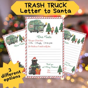Carta de caminhão de lixo para o Papai Noel para impressão, modelo de lista de desejos de atividades de Natal Download instantâneo Basurete Gran Camión Carta Santa, Xmas Navidad