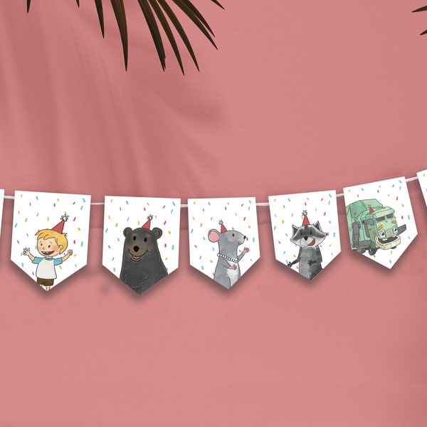 Printable Trash Truck Netflix Birthday Banderines Banners Gran Camión Basurete Cumpleaños infantil Descargar Imprimibles Decoración DYI