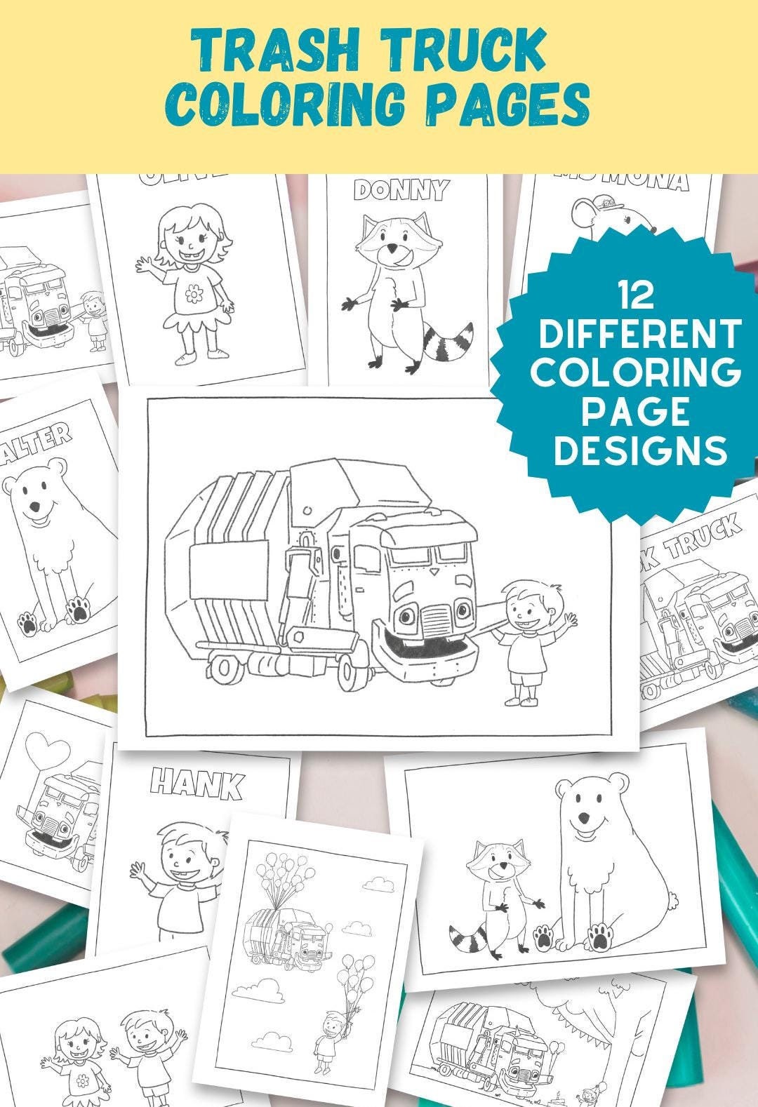 Trash Truck pack coloring pages printables / Gran Camión - Basurete hojas imprimibles para colorear. Big Jack