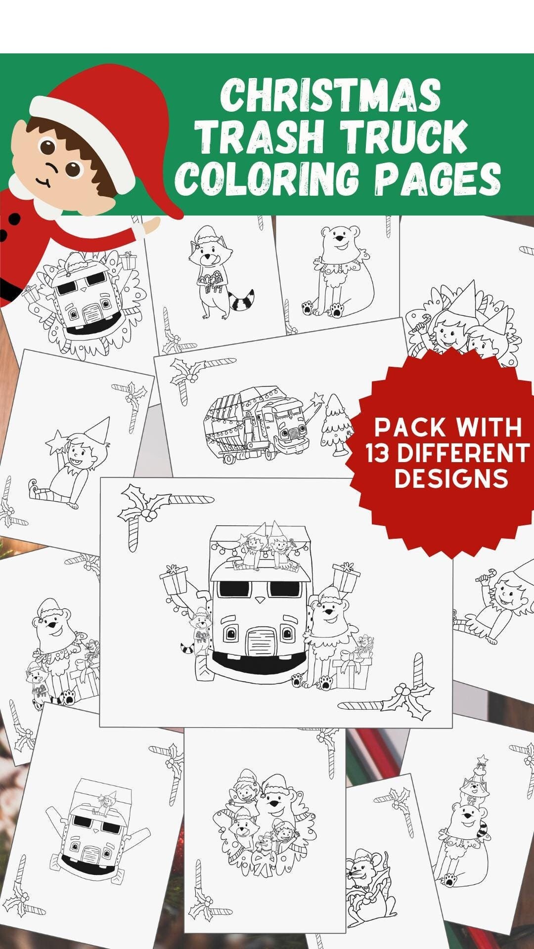 Trash Truck Christmas Pack Coloring Pages Printables / Gran Camión ...