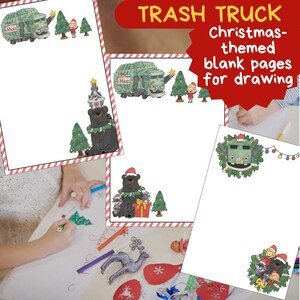 Müll-LKW Leerseiten für Zeichnung Vorlage Wunschliste Weihnachten Aktivität Sofort-Download Buchstabe Santa Gran Camión Carta Santa Xmas Navidad