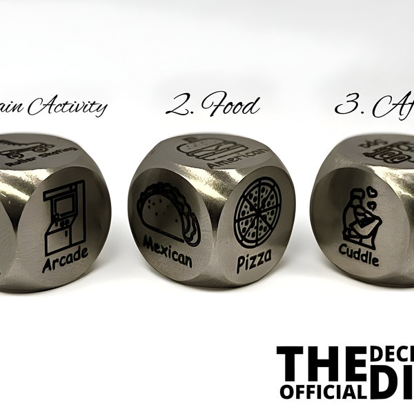 Anniversary Gift - Couples Decision Dice - Personalized Set of 3 Dice - Perfect for Couples - Date Night Ideas Dice
