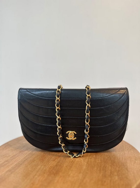 Authentic Chanel half moon vintage bag black leath