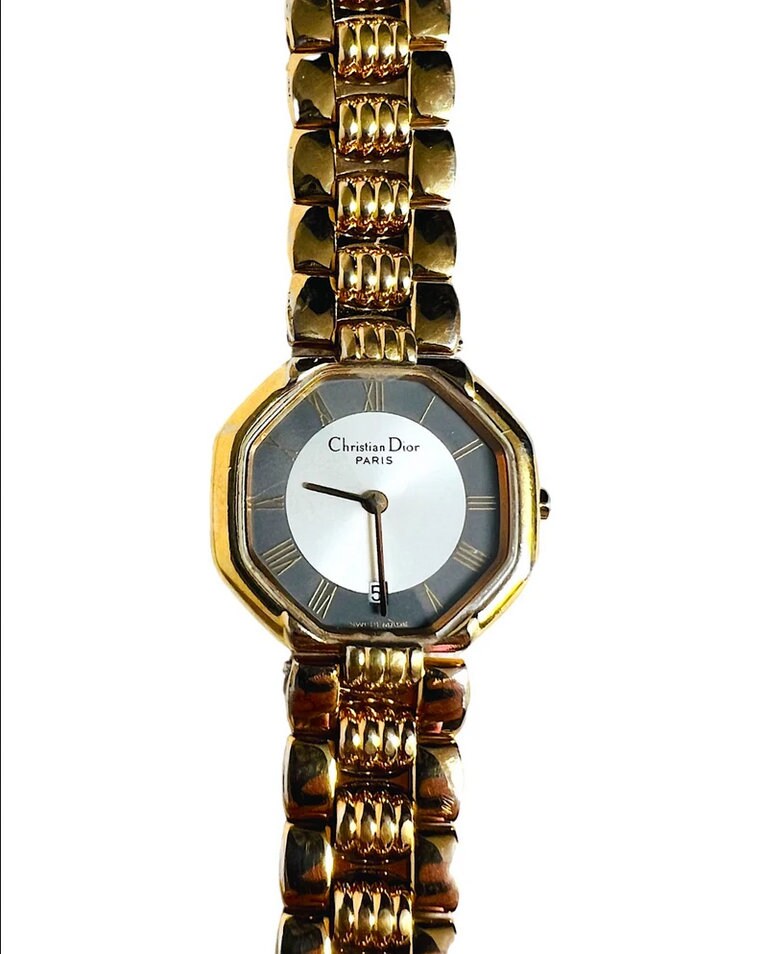 Christian Dior Watch Gold Silver Wristwatch Hexagon Steel Metal
