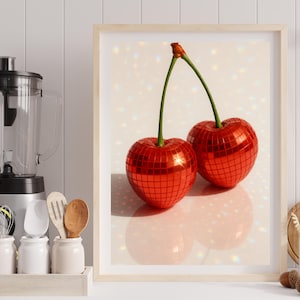 Disco Kirschen Wall Art Print – Funky Retro Fruit Digitaler Download – Funky Kitchen Decor, Y2K Ästhetisches Poster, druckbares Kunstwerk