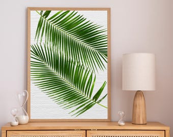 Tropical Palm Leaf Wall Art Printable – Minimalist Green Botanical Print – Digital Download for Modern Boho Home Decor