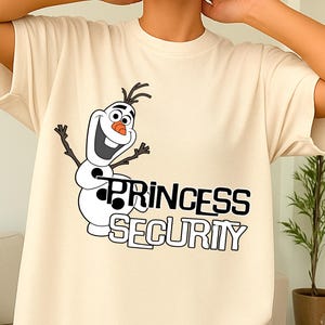 Princess Security Funny T-Shirt, Cute Cartoon Style Tee for Women, Playful Graphic Tee for Friends Or Family, Snow Man Shirt.