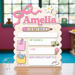 Personalized First Day School Sign, Back to School Sign, Custom First Day School Sign, Kindergarten 1st Day of School Sign Reusable.