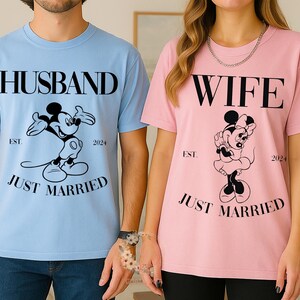 Husband And Wife Just Married Matching Shirts, Newlywed Couple T-Shirts, Wedding Honeymoon Outfit.