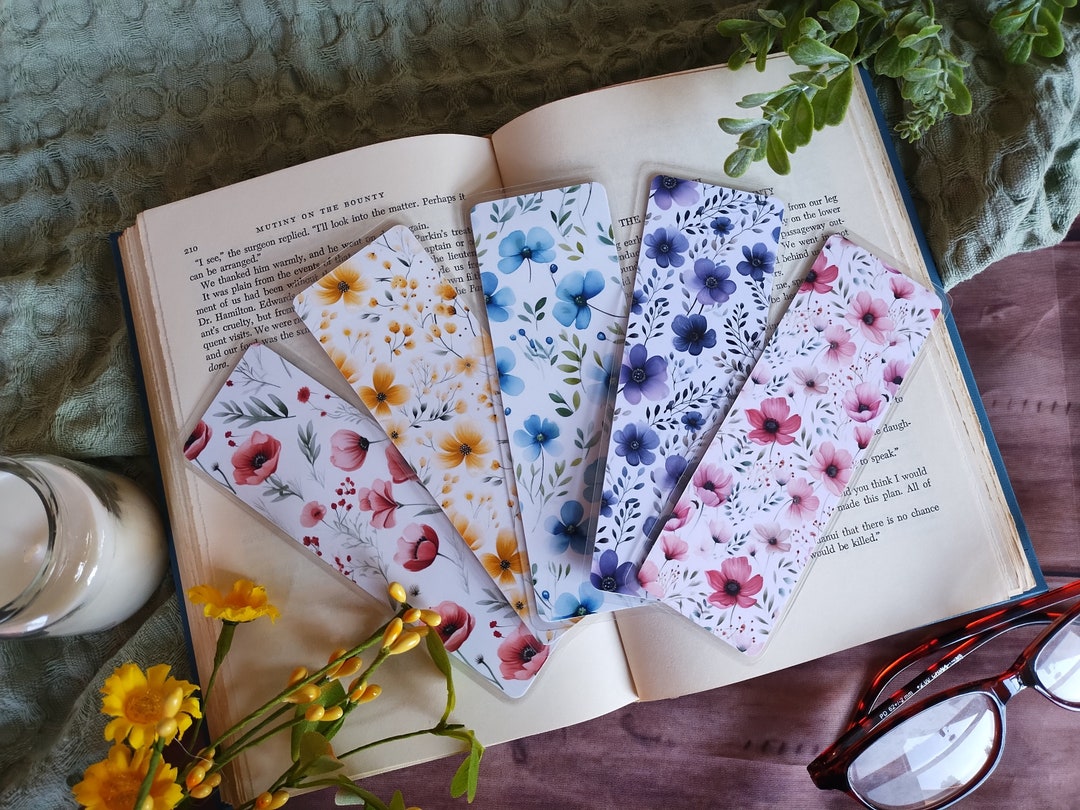 COLORFUL FLOWERS Bookmark Collection Double-sided Laminated Bookmarks ...