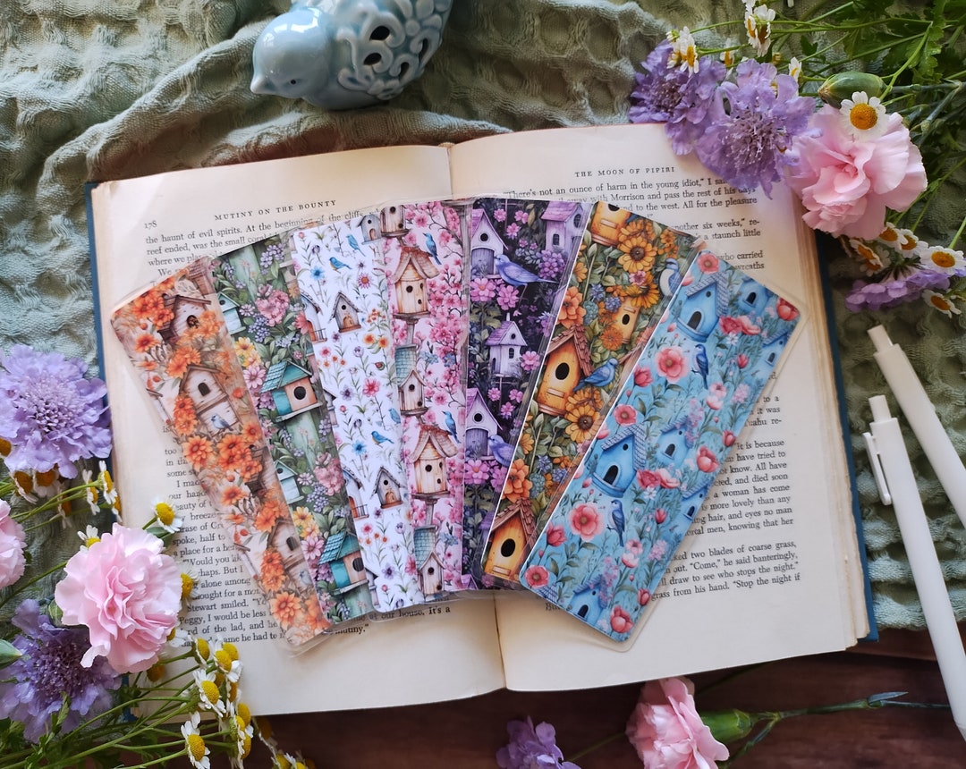 BIRD HOUSES & FLOWERS Bookmark Collection Double-sided Laminated ...