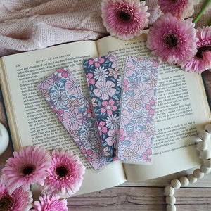 RETRO FLOWERS Bookmark Collection Double-Sided Laminated Bookmarks with Optional Tassel