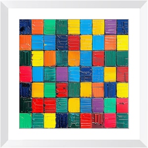 Colorful Abstract Geometric Print, Modern Textured Square Wall Art, Contemporary Home Decor, Vibrant Multicolor Print Artwork, Ready to Hang