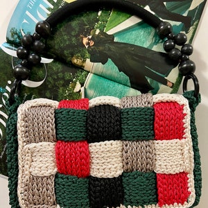 Bolso de mano tejido a crochet multicolor hecho a mano ~ Bolso de punto con diseño colorido, bolso de mano, estilo de diseñador, bolso de mujer, regalo para ella