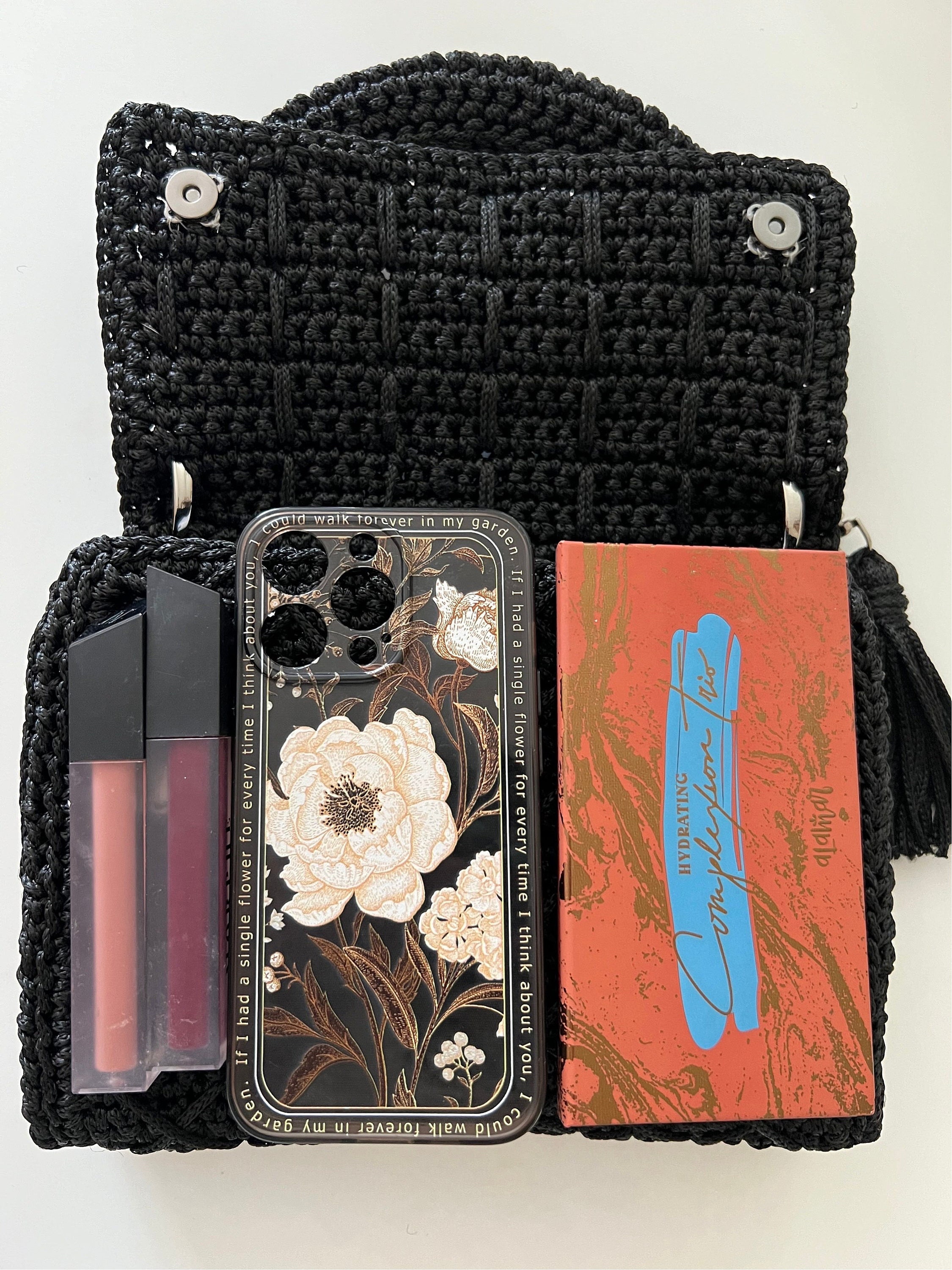 Handmade Black Crochet Shoulder Purse