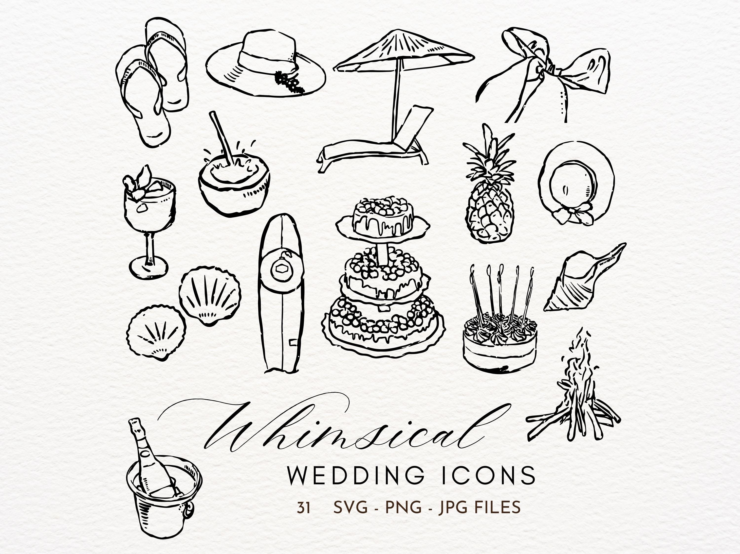 Hand Drawn Wedding PNG Bridal Icons Whimsical Wedding SVG Clipart ...